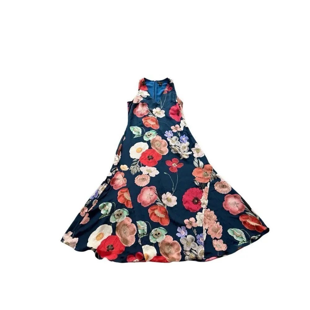 AsbyDF Womens Field Of Poppies Print Silk Juliet Maxi Dress Size Medium - Picture 16 of 16